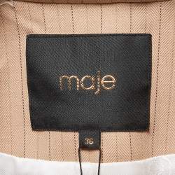 Maje Beige Pinstripe Wool Blend Double Breasted Blazer S