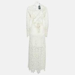 Pre Owned Maje Cream Crochet Guipure Lace-Up Back Midi Dress M