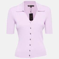 Maje Purple Rib Knit Buttoned Mimosalia Top M