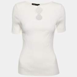 Maje White Cut Out Rib Knit Embellished Top M