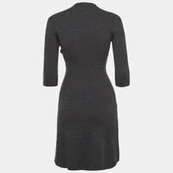 Pre Owned Maje Grey Rib Knit Laced Eyelet Detail Mini Dress S