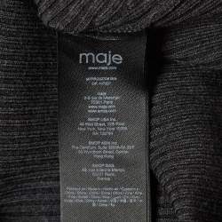 Pre Owned Maje Grey Rib Knit Laced Eyelet Detail Mini Dress S