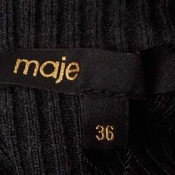 Pre Owned Maje Grey Rib Knit Laced Eyelet Detail Mini Dress S