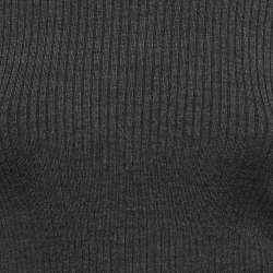 Pre Owned Maje Grey Rib Knit Laced Eyelet Detail Mini Dress S