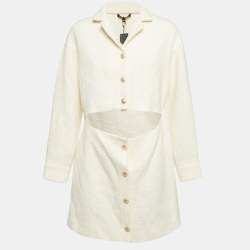 Pre Owned Maje White Tweed Open Front Detail Mini Dress L
