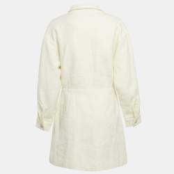 Pre Owned Maje White Tweed Open Front Detail Mini Dress L