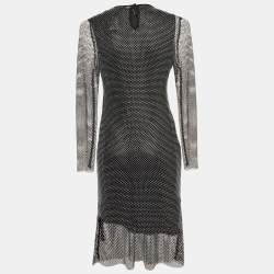 Pre Owned Maje Black Rhinestone Embellished Mesh Mini Dress XL