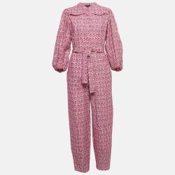 Maje Pink Imprime Fleu Print Cotton Puff Sleeve Jumpsuit M