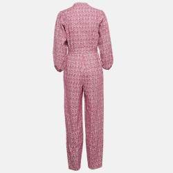 Maje Pink Imprime Fleu Print Cotton Puff Sleeve Jumpsuit M
