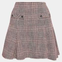Maje Red Checked Cotton Blend Godets Mini Skirt L