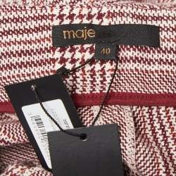 Maje Red Checked Cotton Blend Godets Mini Skirt L