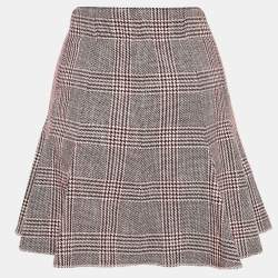 Maje Red Checked Cotton Blend Godets Mini Skirt L
