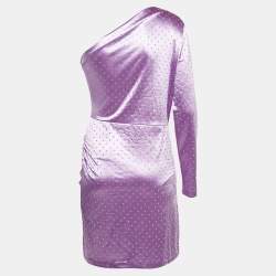 Pre Owned Maje Purple Rhinestone Embellished Stretch Satin Asymmetric Mini Dress XL