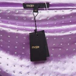 Pre Owned Maje Purple Rhinestone Embellished Stretch Satin Asymmetric Mini Dress XL