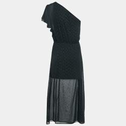 Maje Black Studded Crepe One-Shoulder Maxi Dress M