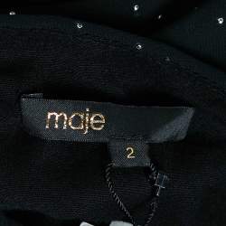 Maje Black Studded Crepe One-Shoulder Maxi Dress M