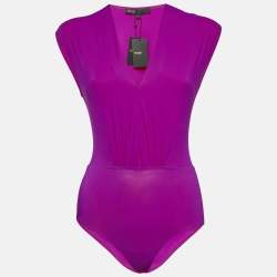 Maje Purple Jersey V-Neck Bodysuit S