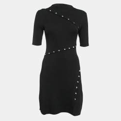 Maje Black Rib Knit Button Detail Flared Short Dress M