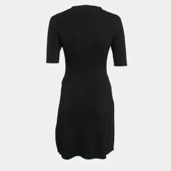 Maje Black Rib Knit Button Detail Flared Short Dress M