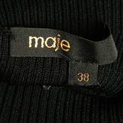 Maje Black Rib Knit Button Detail Flared Short Dress M