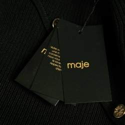 Maje Black Rib Knit Button Detail Flared Short Dress M