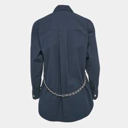 Pre Owned Maje Navy Blue Brass Belted Cotton Oversized Shirt XS