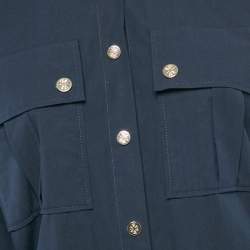 Pre Owned Maje Navy Blue Brass Belted Cotton Oversized Shirt XS