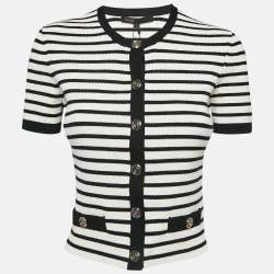 Maje Black/White Stripe Rib Knit Button Front Cardigan S