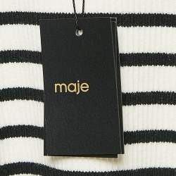 Maje Black/White Stripe Rib Knit Button Front Cardigan S