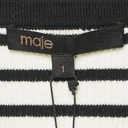 Maje Black/White Stripe Rib Knit Button Front Cardigan S