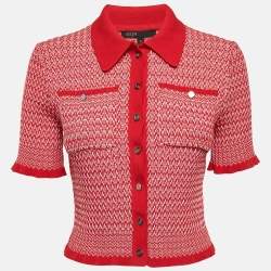 Maje Red Patterned Rib Knit Button Front Cardigan XS