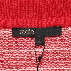 Maje Red Patterned Rib Knit Button Front Cardigan XS