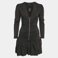 Maje Black Lurex Knit Mesh Ruched Ralone Mini Dress M