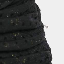 Maje Black Lurex Knit Mesh Ruched Ralone Mini Dress M