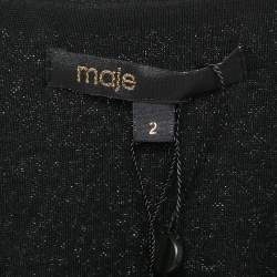 Maje Black Lurex Knit Mesh Ruched Ralone Mini Dress M