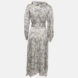 Maje Grey/Multicolor Paisley Print Crepe Midi Wrap Argent Dress L