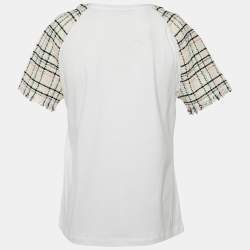 Pre Owned Maje White Cotton Tweed Sleeved Crew Neck T-Shirt M 