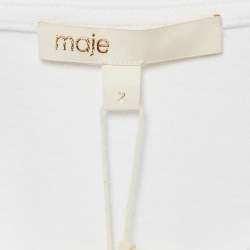 Pre Owned Maje White Cotton Tweed Sleeved Crew Neck T-Shirt M 