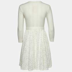 Maje Ecru White Patterned Knit Button Front Roxo Mini Dress S