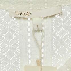Maje Ecru White Patterned Knit Button Front Roxo Mini Dress S