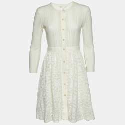Maje Ecru White Patterned Knit Button Front Roxo Mini Dress S