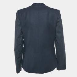Maje Navy Blue Leather Trim and Wool Single Breasted Blazer M