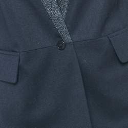 Maje Navy Blue Leather Trim and Wool Single Breasted Blazer M