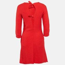 Maje Red Textured Crepe Bow Detail Mini Dress S