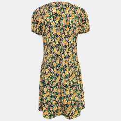 Maje Multicolor Floral Print Crepe Pleated Mini Dress L