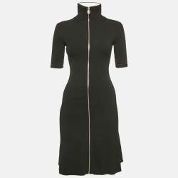Pre Owned Maje Black Rib Knit Contrast Collar Zip Front Dress XS