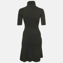 Pre Owned Maje Black Rib Knit Contrast Collar Zip Front Dress XS