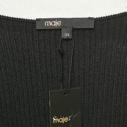 Pre Owned Maje Black Rib Knit Contrast Collar Zip Front Dress XS