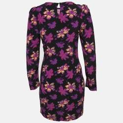 Pre Owned Maje Black Floral Ruched Long Sleeve Mini Dress S