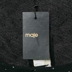 Maje Black Studded Chiffon One-Shoulder Midi Dress L